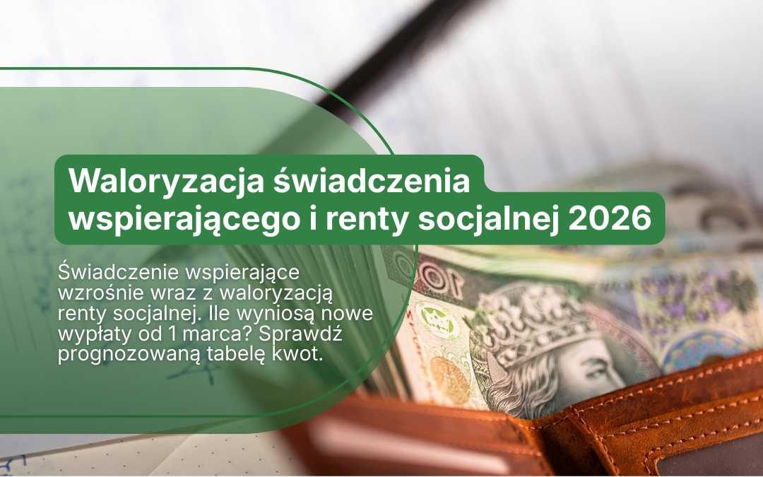 Świadczenie wspierające 2026 wzrośnie wraz z waloryzacją renty socjalnej. Ile wyniosą nowe wypłaty od 1 marca? Sprawdź prognozowaną tabelę kwot i zasady przeliczania.