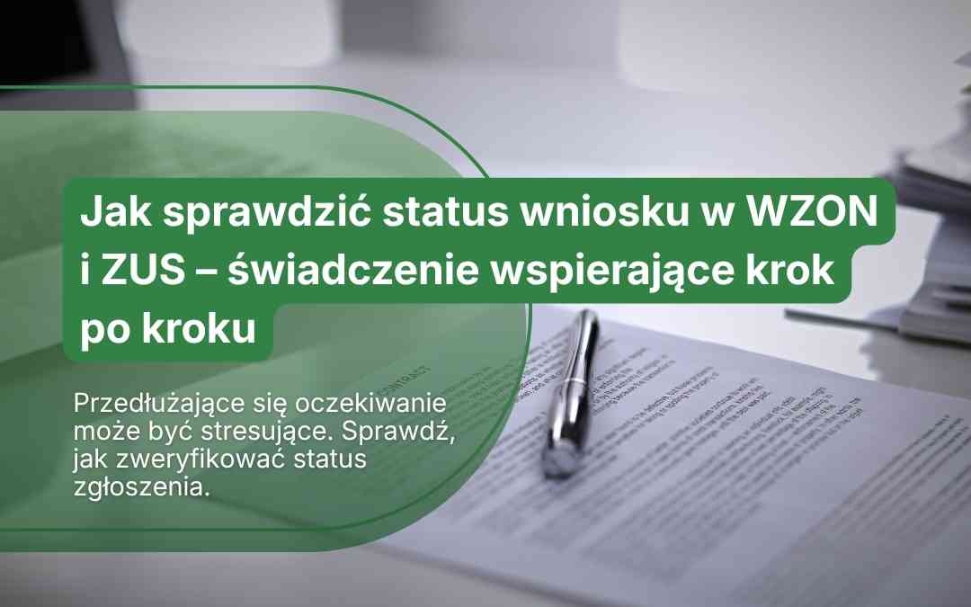 Dokumenty urzędowe i elegancki długopis jako ilustracja weryfikacji statusu wniosku o świadczenie wspierające.
